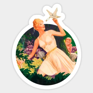 girl in the forest is observed retro vintage Sticker